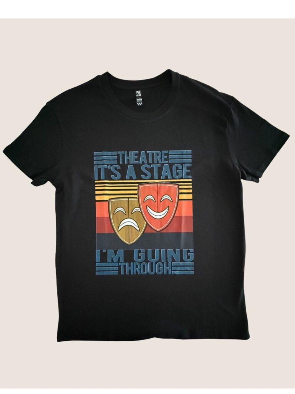 Theatre Graphic Tee Size Large Black Comedy Tragedy Masks Shirt